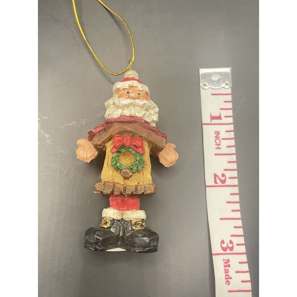 Vintage Christmas Ornament Santa Wreath Moving Legs Birdhouse